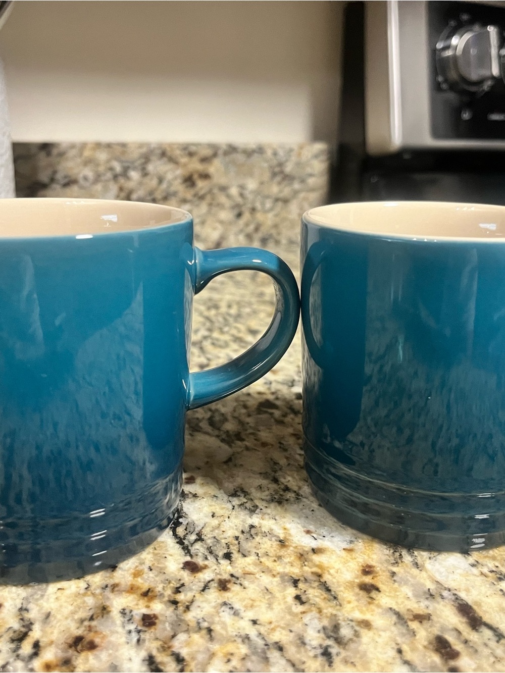 Le Creuset dark teal Blue Ceramic Coffee Mug - Set of 2 12 Oz